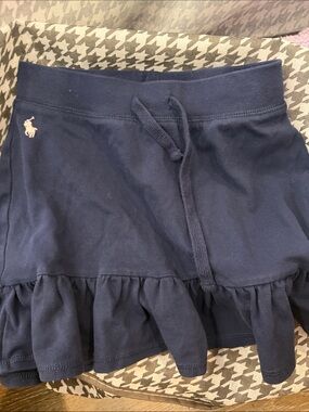 Ralph Lauren Navy Drawstring Ruffle Skirt with Pony Embroidery